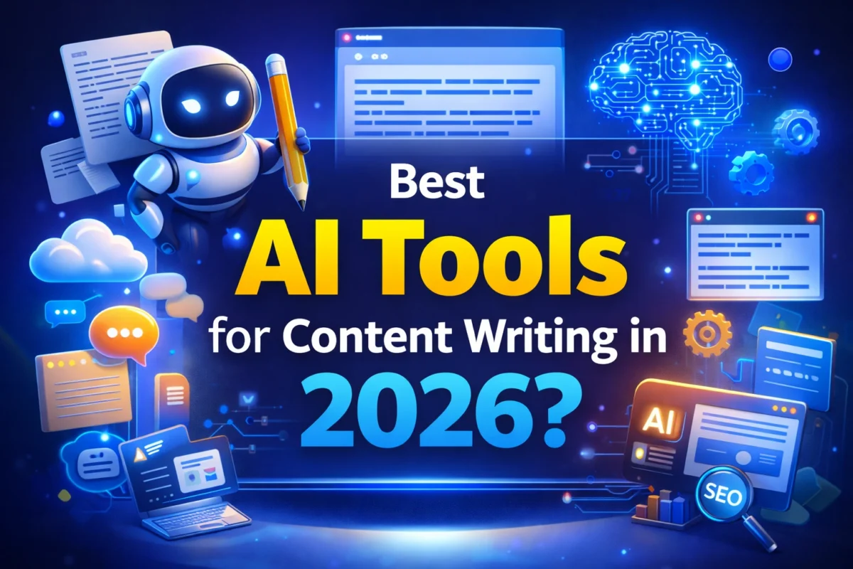 Best AI tools for content writing in 2026 highlighted with AI writing, SEO, and blogging tools