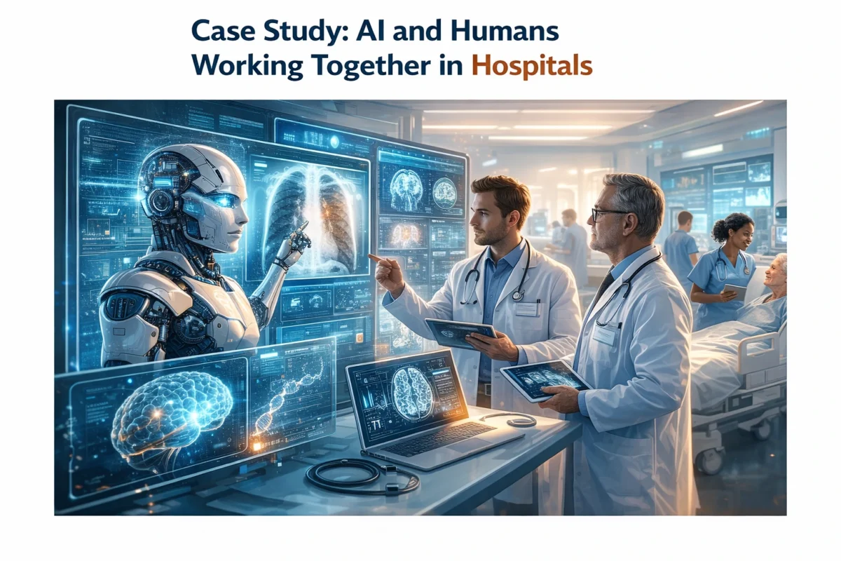 AI assisting doctors in hospital for faster diagnosis using medical scans and technology