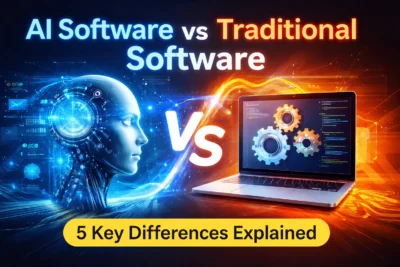 AI Software vs Traditional Software comparison showing 5 key differences
