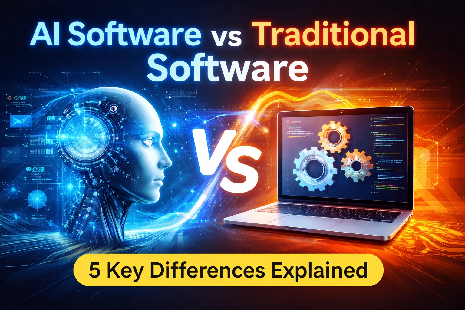 AI Software vs Traditional Software comparison showing 5 key differences
