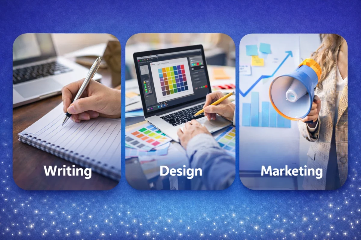 Writing, Design and Marketing skills for making money online