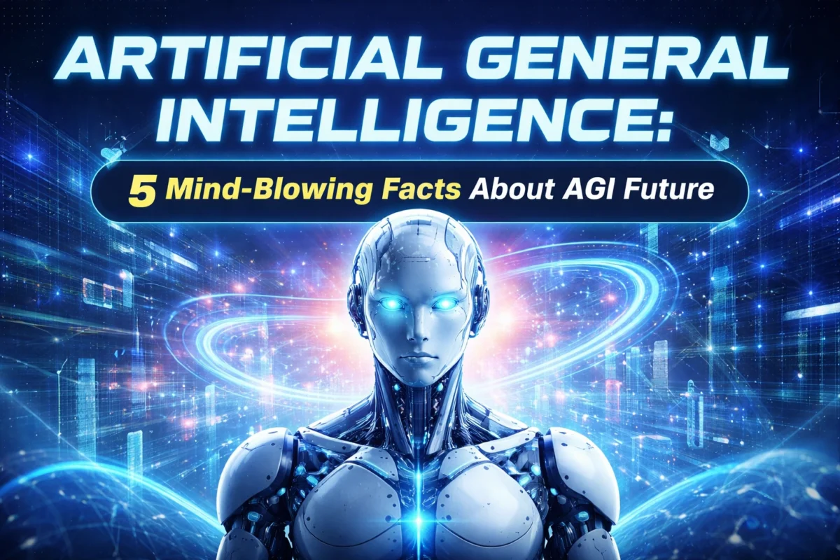 Artificial General Intelligence futuristic robot with glowing neural network representing AGI future technology