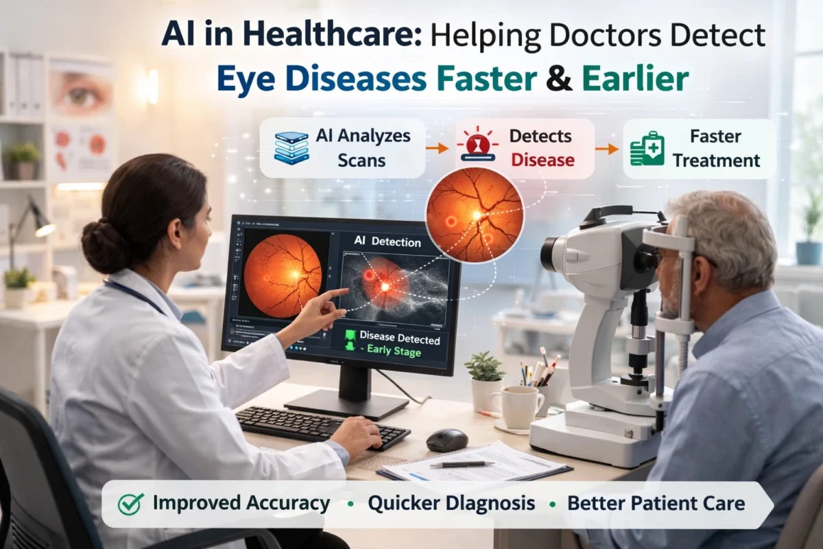 AI in healthcare detecting eye diseases using retinal scan analysis in hospital
