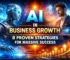 AI in Business Growth concept showing robot and businessman using data analytics and automation for business success