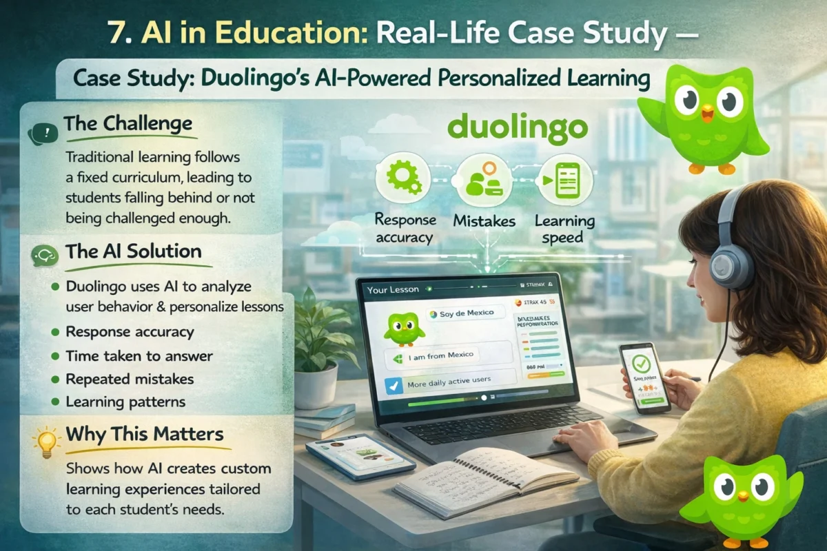 AI in education case study showing personalized learning with Duolingo platform