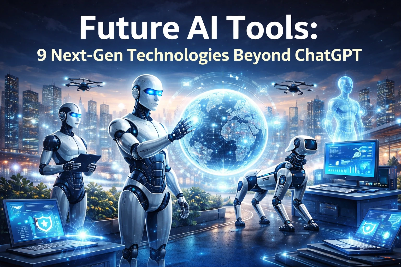 Future AI Tools concept showing advanced robots, automation, and next-gen AI technologies beyond ChatGPT