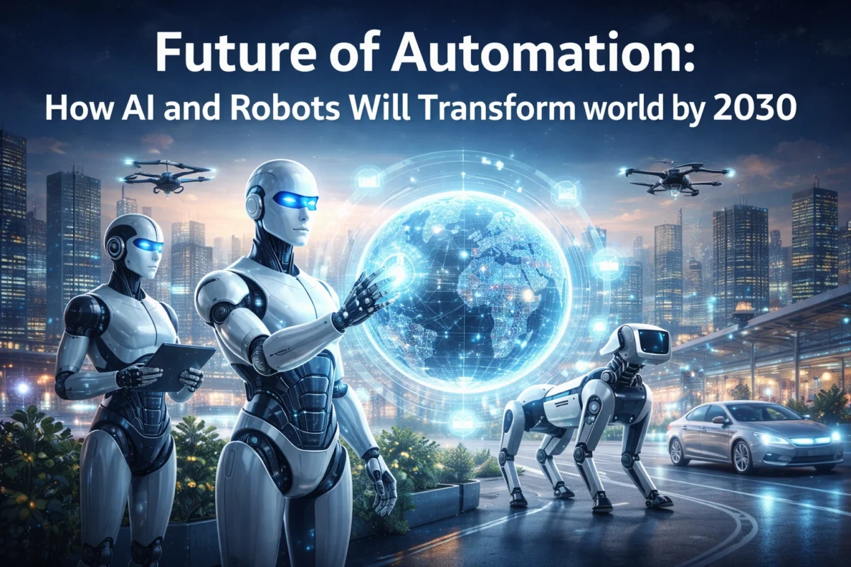 Future of Automation with AI robots, smart city technology, drones and self-driving cars transforming industries by 2030