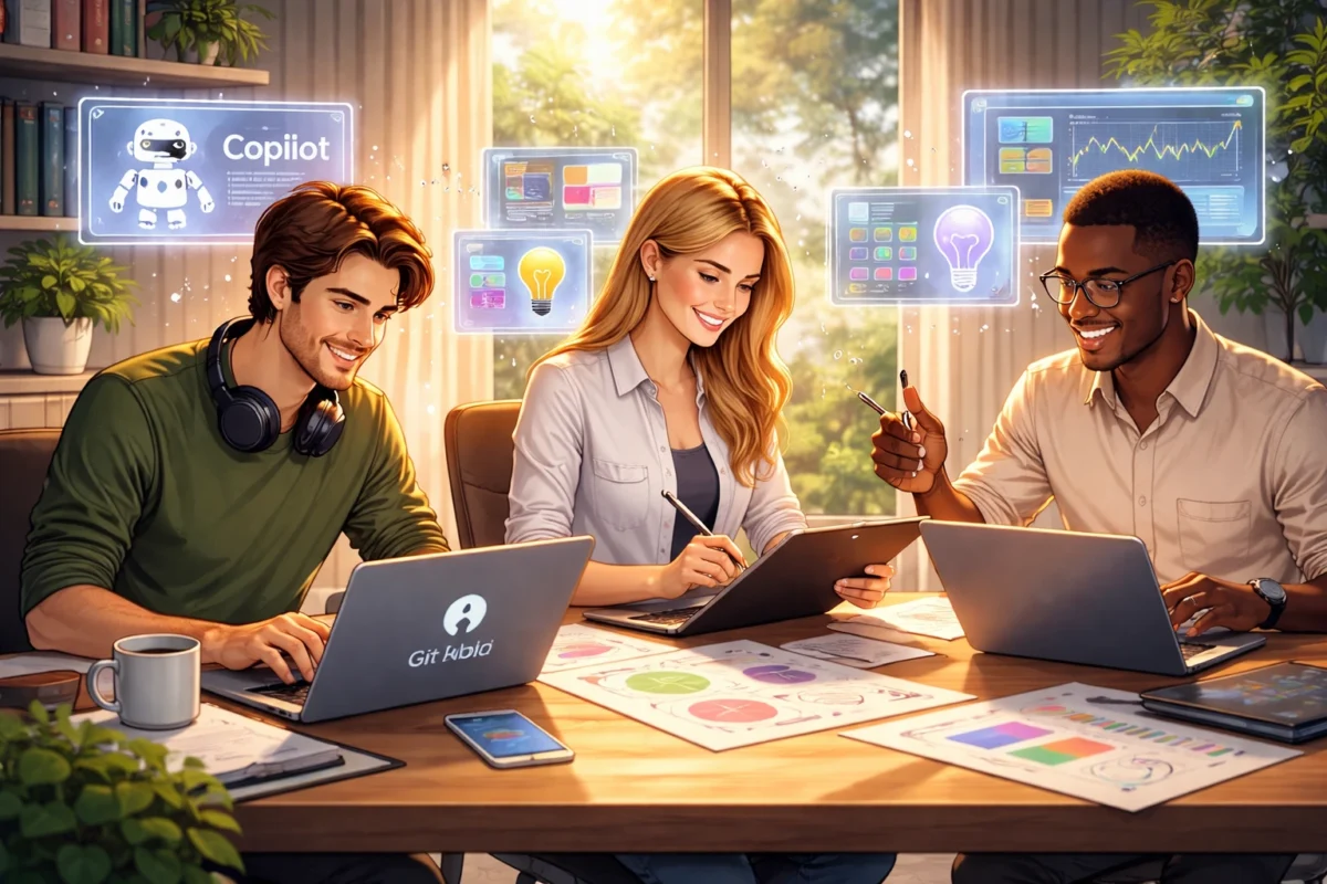 Human–AI collaboration where professionals use artificial intelligence tools for coding, design, and data analysis