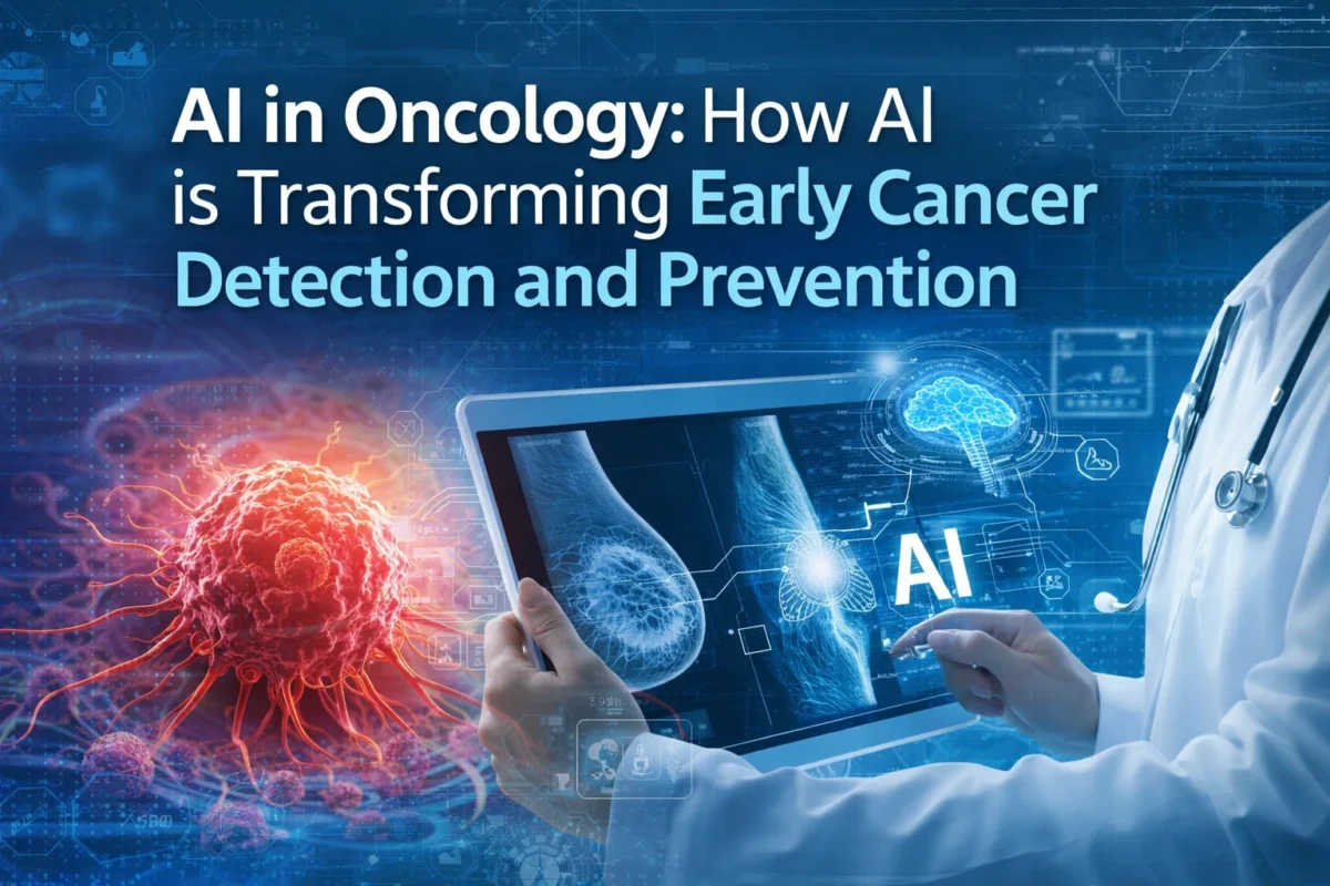 AI in Oncology showing AI-powered cancer detection using medical imaging and advanced technology